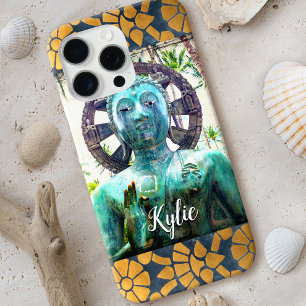Turquoise Buddha Gold Blue Mosaik Tile Name Bold iPhone 16 Pro Max Hülle