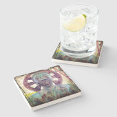 Turquoise Buddha Head Foto Antique Tropical Bold Steinuntersetzer (Seitenansicht)