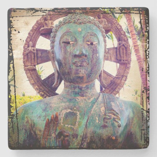 Turquoise Buddha Head Foto Antique Tropical Bold Steinuntersetzer (Vorderseite)