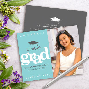Turquoise Budget Foto Graduation Cap Bold Einladun