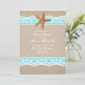 Turquoise Burlap Lace Bridal Dusche Einladung (Stehend Vorderseite)