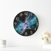 Turquoise Butterfly Nebula Celestial Photo Große Wanduhr (Zuhause)