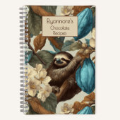 Turquoise Cacao Sloth Botanical Cooking Recipes Notizblock (Vorderseite)