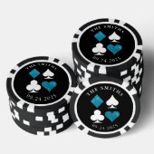 Turquoise Card Anzug Hochzeitdatum und Name Gefäll Pokerchips (Stapel)