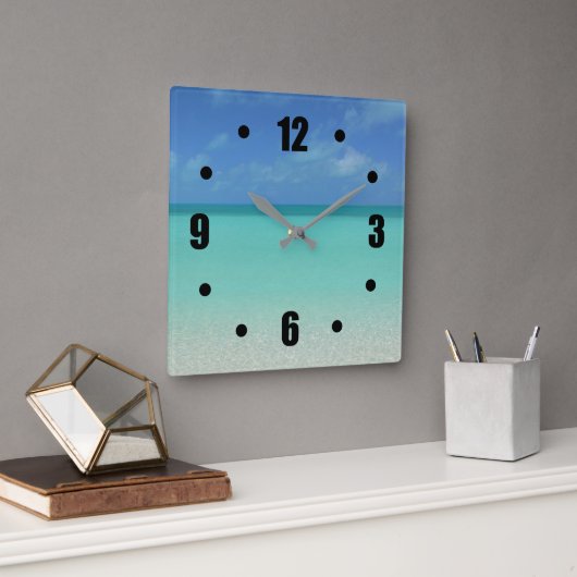 TURQUOISE CARIBBEAN MEER BLAUER SKY QUADRATISCHE WANDUHR (Büro)