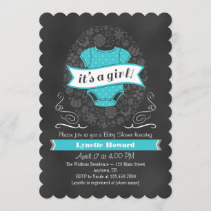 Turquoise Chalkboard Girl Baby Dusche einladen Einladung