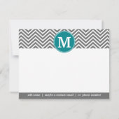 Turquoise Charcoal Chevrons Monogram Vielen Dank Dankeskarte (Vorderseite)