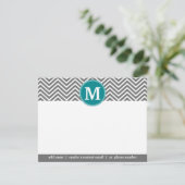 Turquoise Charcoal Chevrons Monogram Vielen Dank Dankeskarte (Stehend Vorderseite)