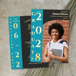 Turquoise Charcoal Photo Modern Graduation Party Folieneinladung