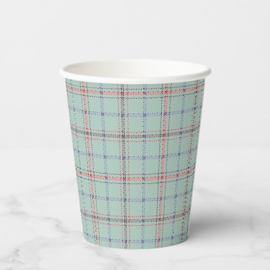 Turquoise checkered classic pattern. pappbecher (Rückseite)