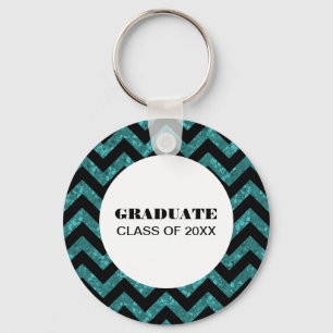 Turquoise Chevron Glitter Graduation Keychain Schlüsselanhänger