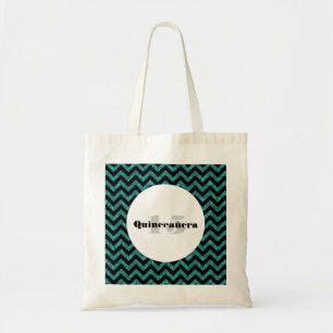 Turquoise Chevron Glitter Quinceañera Tote Bag Tragetasche