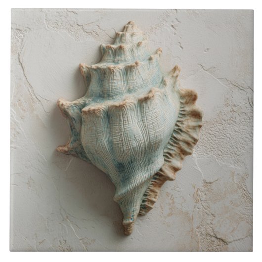 Turquoise Coastal Conch Shell Art Fliese (Vorderseite)