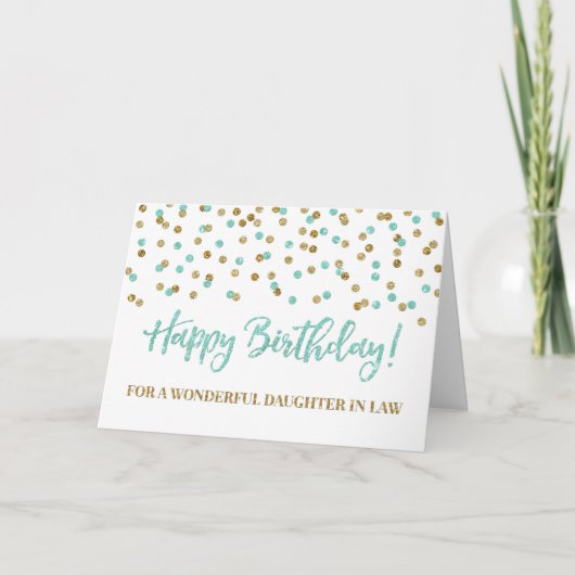 Turquoise Confetti Daughter - Law Birthday Card Karte (Vorderseite)