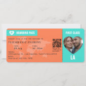 Turquoise & Coral Boarding Pass Wedding Einladung (Vorderseite)