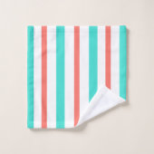 Turquoise Coral White Stripes Badhandtuch Set (Waschlappen)