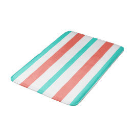 Turquoise Coral White Summer Stripes Badematte