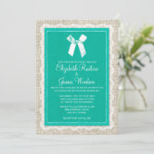 Turquoise Country Burlap Wedding Einladungen (Stehend Vorderseite)