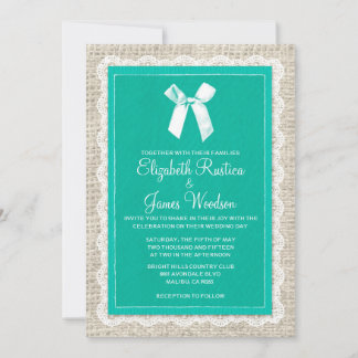 Turquoise Country Burlap Wedding Einladungen