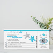 Turquoise Cruise Starfish Boarding Pass Wedding Einladung (Stehend Vorderseite)