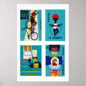 Turquoise Czech Matchbox Labels Grid Print Poster (Vorne)