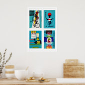 Turquoise Czech Matchbox Labels Grid Print Poster (Küche)