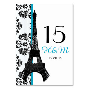 TURQUOISE DAMASK EIFFEL TOWER PARISIAN WEDING TISCHNUMMER