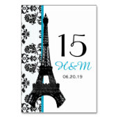 TURQUOISE DAMASK EIFFEL TOWER PARISIAN WEDING TISCHNUMMER (Vorderseite)