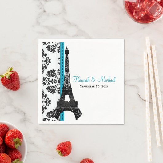 TURQUOISE Damask Eiffelturm Hochzeit Serviette (Beispiel)