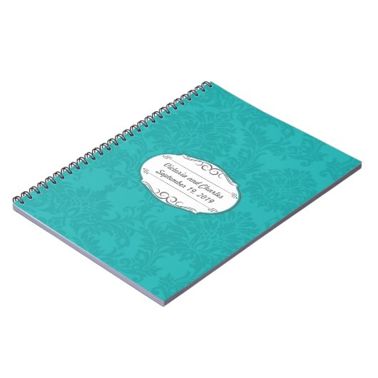 Turquoise Damask Wedding Planning Guest Book Notizblock (Linke Seite)