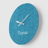 Turquoise Denim Jeans Fabric Name Personalized Große Wanduhr (Winkel)