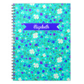 Turquoise Ditsy Floral Illustrated Personalized Notizblock (Vorderseite)