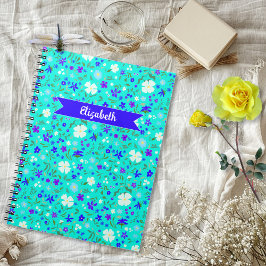 Turquoise Ditsy Floral Illustrated Personalized Notizblock