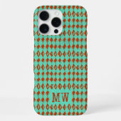 Turquoise Doodle Diamond Pattern Custom Monogram iPhone Hülle (Rückseite)