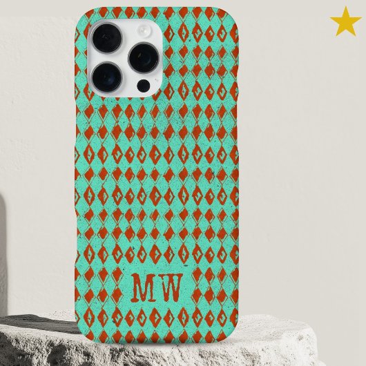 Turquoise Doodle Diamond Pattern Custom Monogram iPhone Hülle