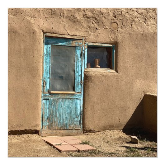 Turquoise Door Taos Pueblo Fotografie (Vorne)