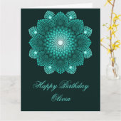 Turquoise Dot Mandala Happy Birthday Karte (Gelbe Blume)