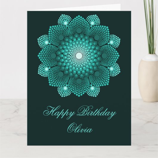 Turquoise Dot Mandala Happy Birthday Karte (Vorderseite)