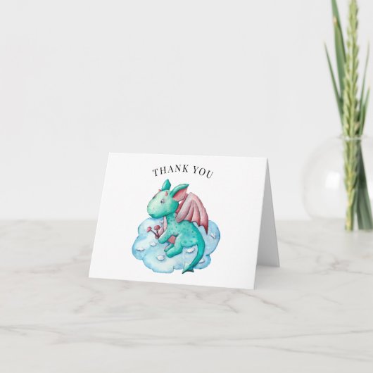Turquoise Dragon Baby Dusche Danke Karte (Vorderseite)