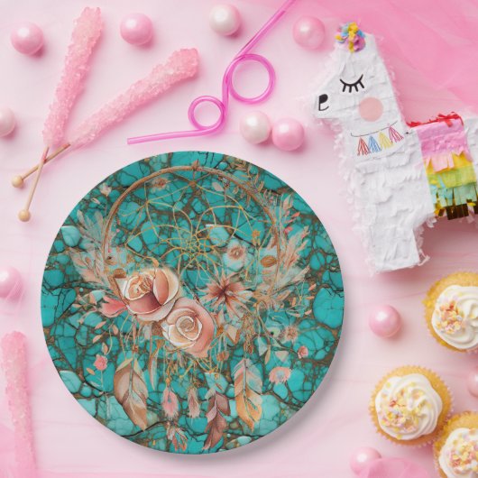 Turquoise Dream Catcher Pappteller (Party)