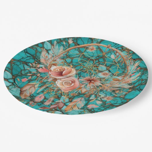 Turquoise Dream Catcher Pappteller (Schrägansicht)