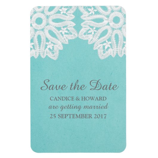 Turquoise Elegant Lace Save the Date Flexi Magnet (Vertikal)