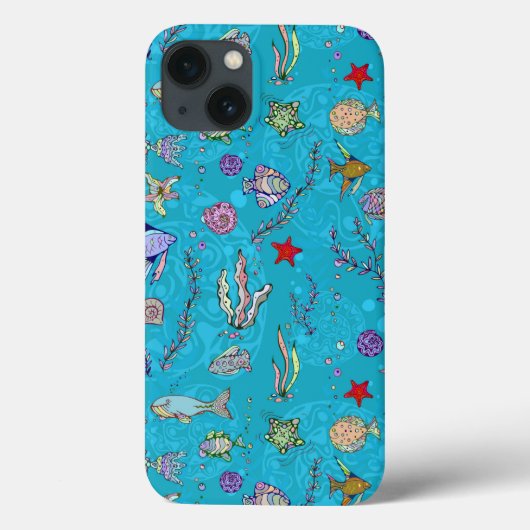 Turquoise Fish Pattern Case-Mate iPhone Hülle (Rückseite)
