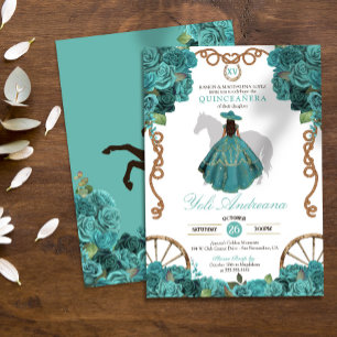 Turquoise Floral Charro Western Ranch Quinceanera Einladung