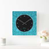 Turquoise Floral Falsch Leather Embossed Look 2 Quadratische Wanduhr (Zuhause)
