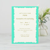 Turquoise Floral Girl Birthday Party Einladung (Stehend Vorderseite)