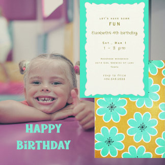 Turquoise Floral Girl Birthday Party Einladung