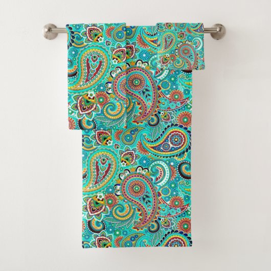 Turquoise Floral Paisley Badhandtuch Set (Insitu)