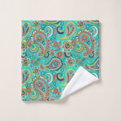 Turquoise Floral Paisley Badhandtuch Set (Waschlappen)