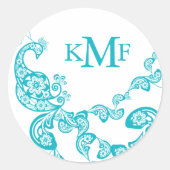 Turquoise Floral Paisley Peacock Gastgeschenk Hoch Runder Aufkleber (Vorderseite)